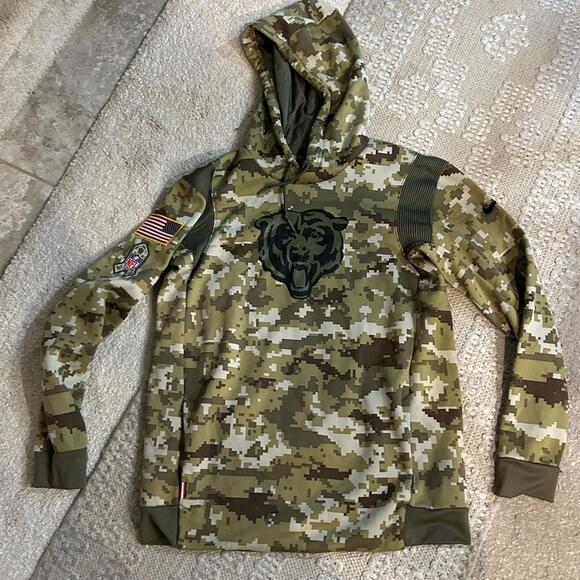 Nike NFL Hoodie Mens M Camo Chicago Bears Salute to Service Dri Fit - Picture 1 of 2
